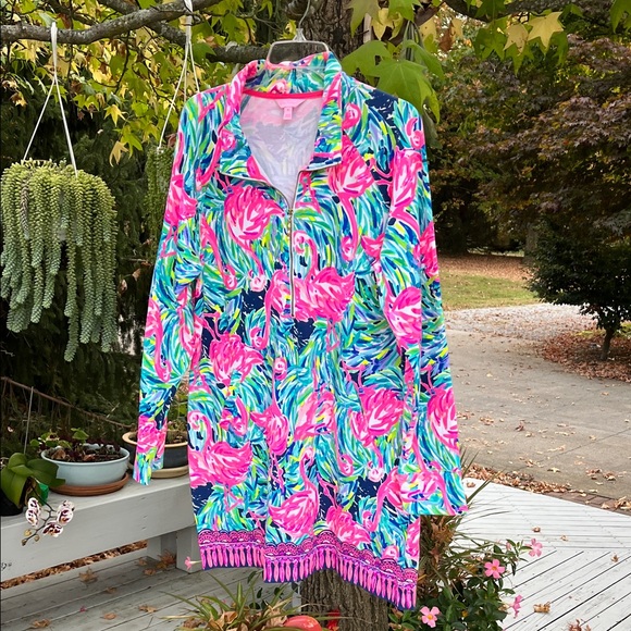 Lilly Pulitzer Skipper Popover Shift Dress. Flamingo Beach Sz XL - Picture 1 of 7